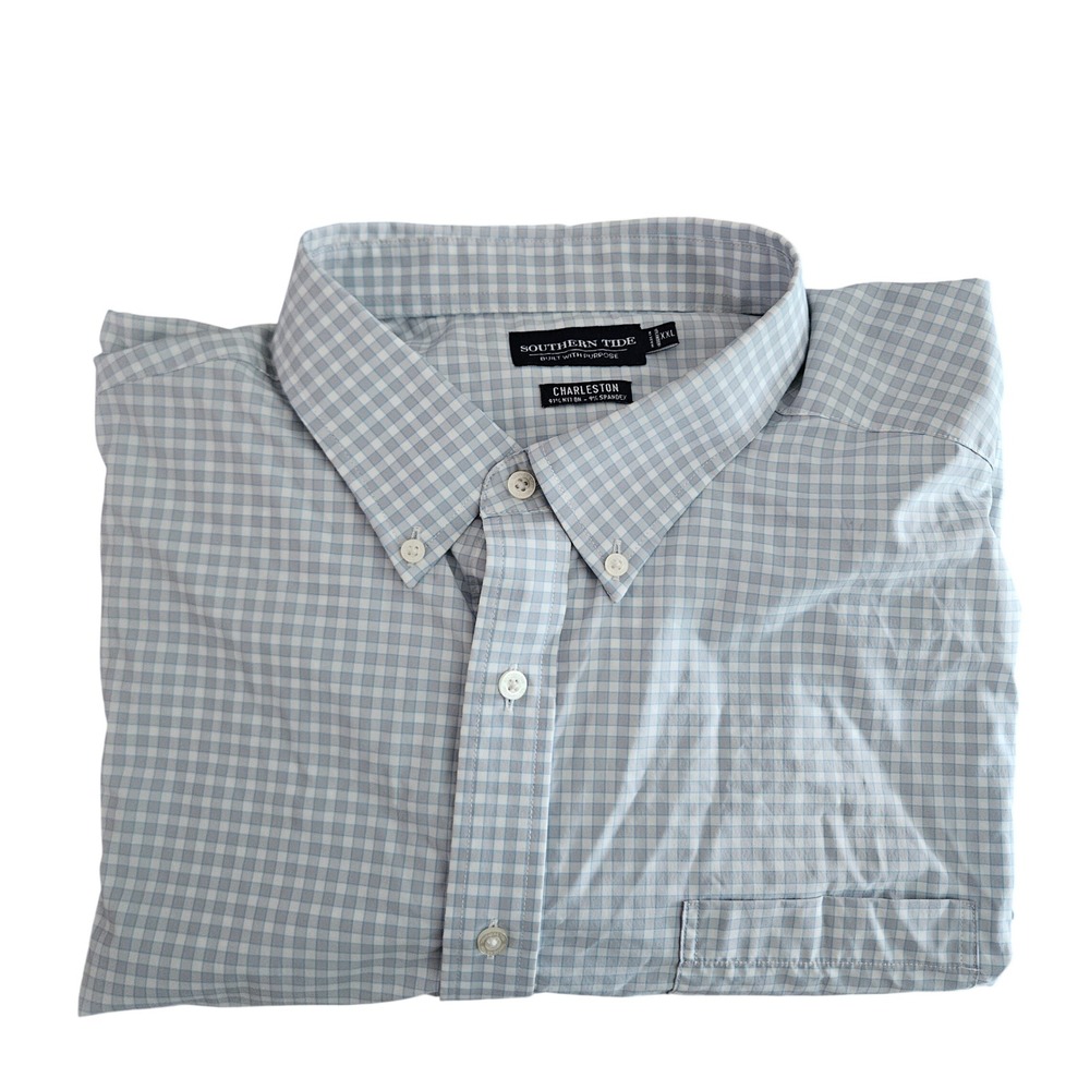 Southern Tide Charleston Mens XXL‎ Blue Gingham Performance Stretch Button Down